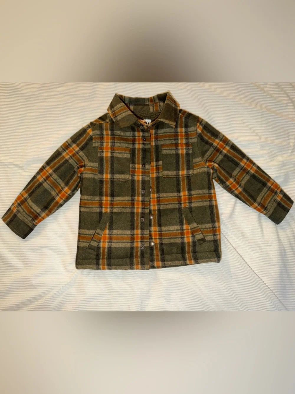 Old Navy Unisex Sherpa-Lined Plaid Shacket Toddler 3t Orange Green Fall